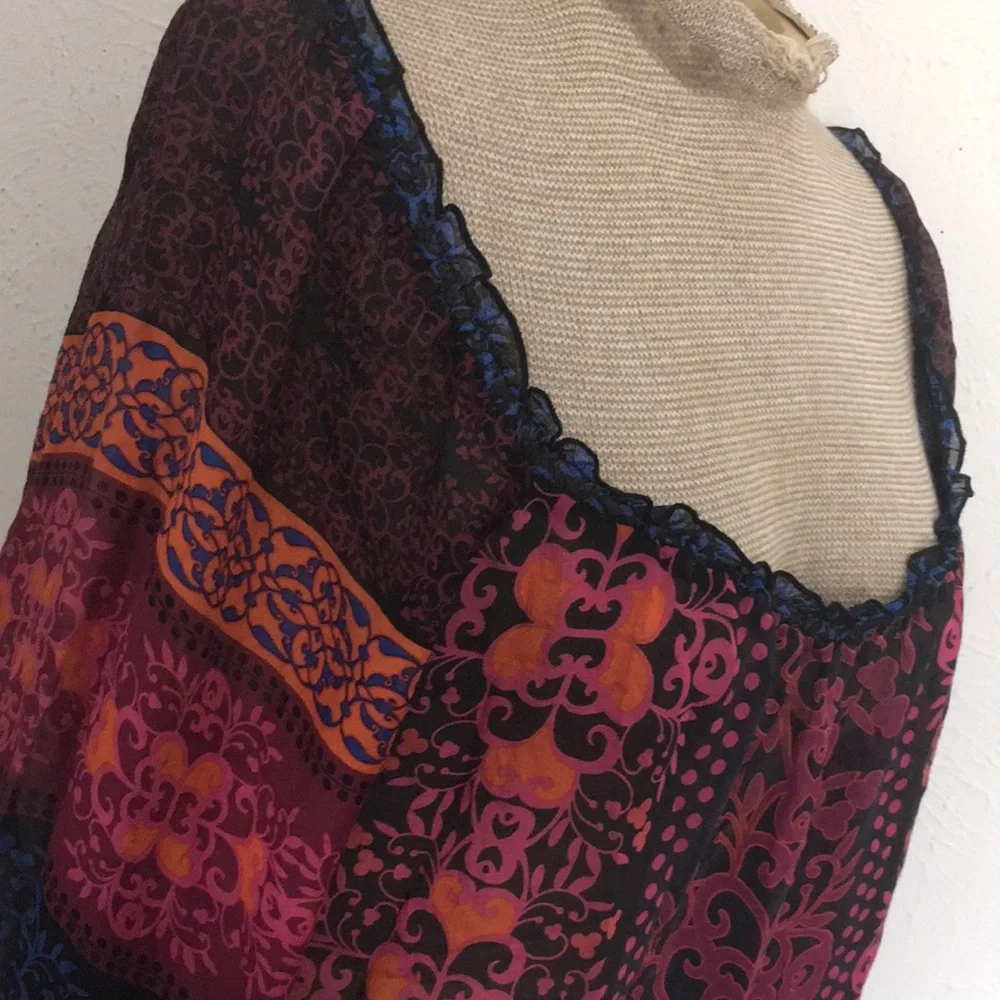 VTG Y2k BOB HALE 100% Silk Printed Sheer blouse Sz M - Picture 6 of 7